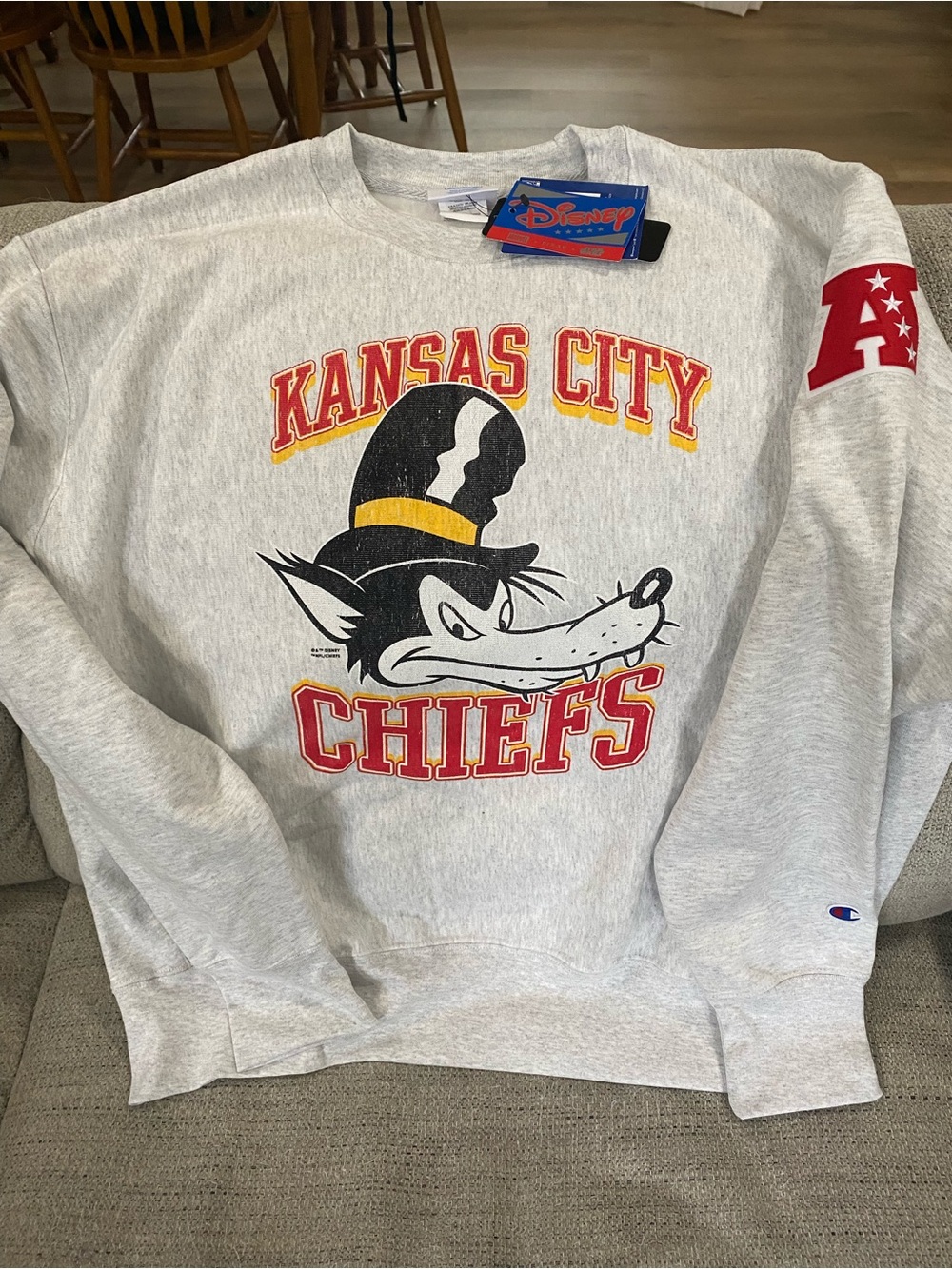 Champion Kansas City Chiefs Gray Crewneck Sweatshirt Disney NFL